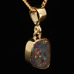 Yellow Gold Blue Green Yellow Orange Red Doublet Opal Pendant