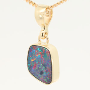 Yellow Gold Blue Green Yellow Orange Red Doublet Opal Pendant