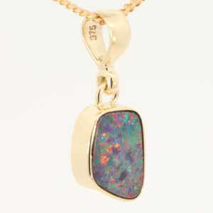 Yellow Gold Blue Green Yellow Orange Red Doublet Opal Pendant