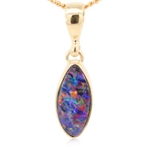 Yellow Gold Blue Green Yellow Orange Red Doublet Opal Pendant