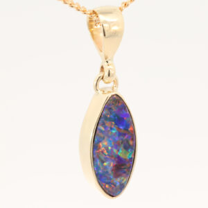 Yellow Gold Blue Green Yellow Orange Red Doublet Opal Pendant