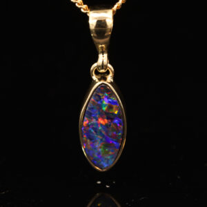 Yellow Gold Blue Green Yellow Orange Red Doublet Opal Pendant