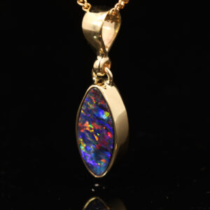 Yellow Gold Blue Green Yellow Orange Red Doublet Opal Pendant