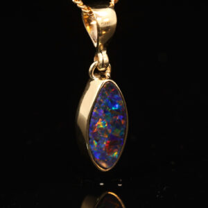 Yellow Gold Blue Green Yellow Orange Red Doublet Opal Pendant