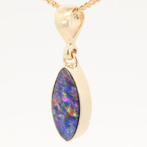 Yellow Gold Blue Green Yellow Orange Red Doublet Opal Pendant