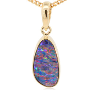 Yellow Gold Blue Green Yellow Orange Red Doublet Opal Pendant