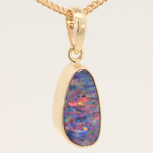 Yellow Gold Blue Green Yellow Orange Red Doublet Opal Pendant