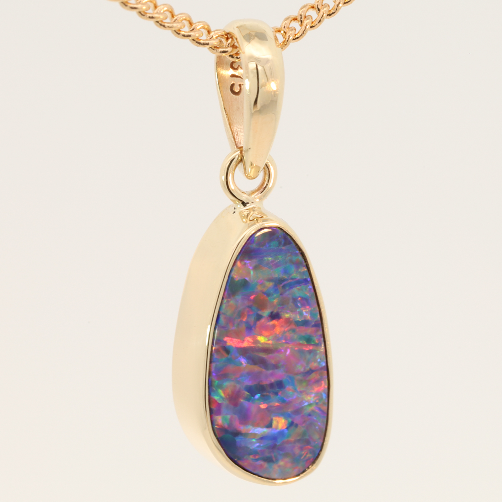 Yellow Gold Blue Green Yellow Orange Red Doublet Opal Pendant