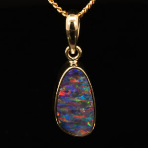 Yellow Gold Blue Green Yellow Orange Red Doublet Opal Pendant