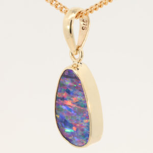 Yellow Gold Blue Green Yellow Orange Red Doublet Opal Pendant