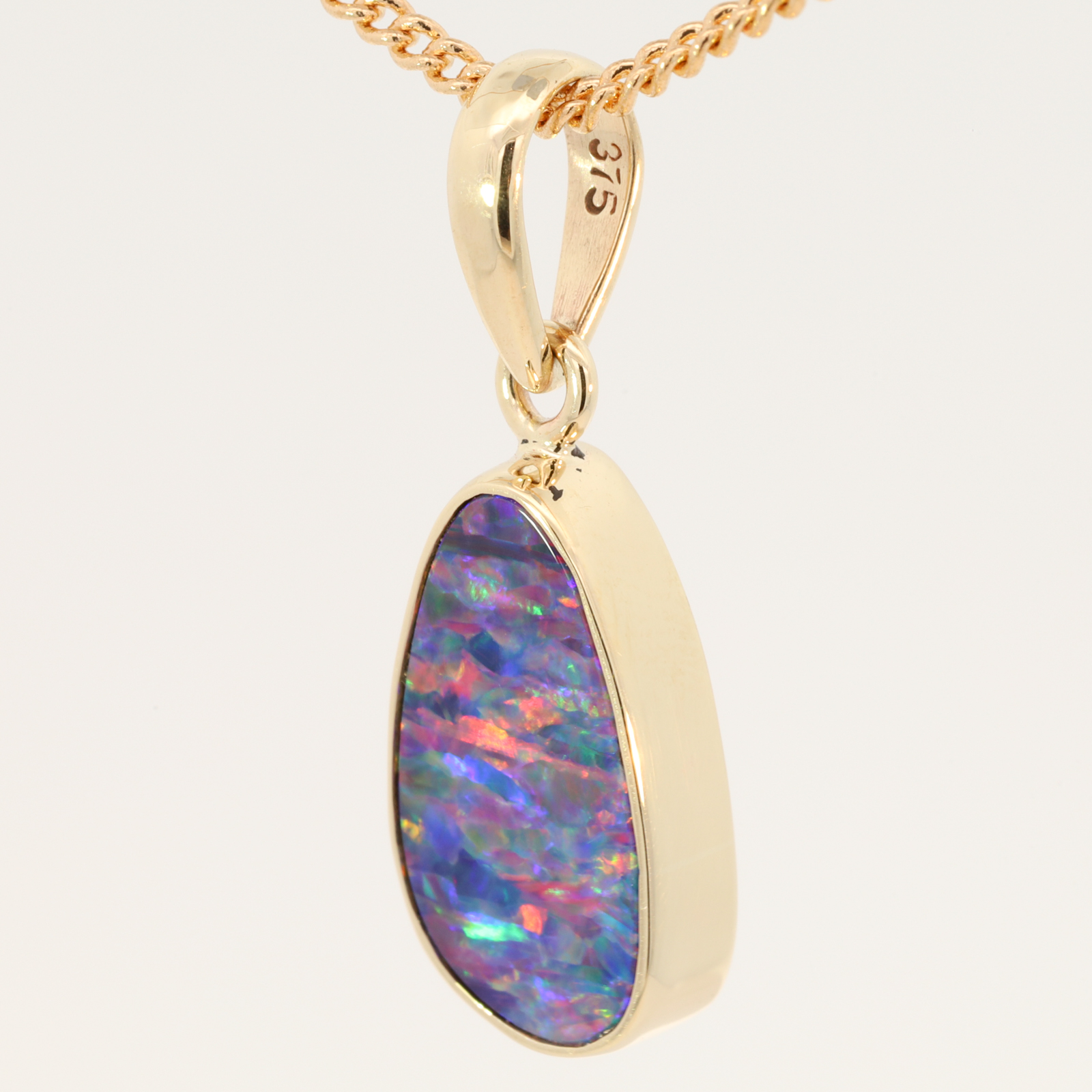 Yellow Gold Blue Green Yellow Orange Red Doublet Opal Pendant