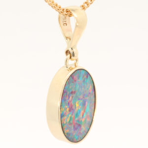 Yellow Gold Blue Green Yellow Orange Red Doublet Opal Pendant