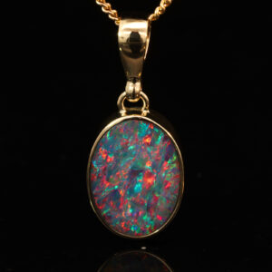 Yellow Gold Blue Green Yellow Orange Red Doublet Opal Pendant