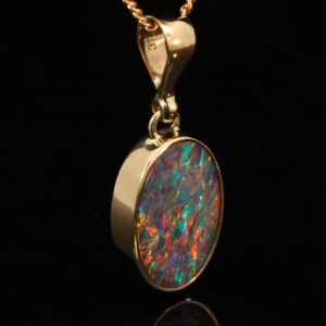 Yellow Gold Blue Green Yellow Orange Red Doublet Opal Pendant