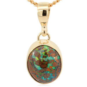 Yellow Gold Blue Green Yellow Orange Boulder Opal Pendant