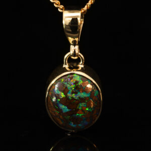Yellow Gold Blue Green Yellow Orange Boulder Opal Pendant