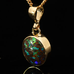 Yellow Gold Blue Green Yellow Orange Boulder Opal Pendant
