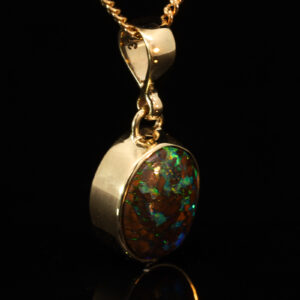 Yellow Gold Blue Green Yellow Orange Boulder Opal Pendant