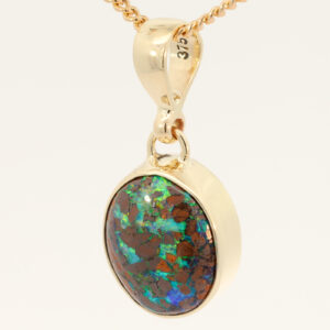 Yellow Gold Blue Green Yellow Orange Boulder Opal Pendant