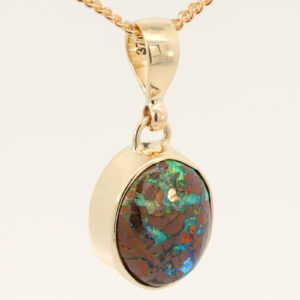 Yellow Gold Blue Green Yellow Orange Boulder Opal Pendant