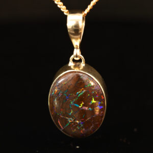 Yellow Gold Blue Green Yellow Orange Red Boulder Opal Pendant