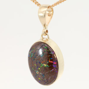 Yellow Gold Blue Green Yellow Orange Red Boulder Opal Pendant