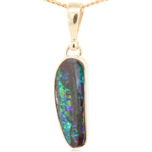 Yellow Gold Blue Green Yellow Orange Red Boulder Opal Pendant