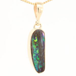 Yellow Gold Blue Green Yellow Orange Red Boulder Opal Pendant