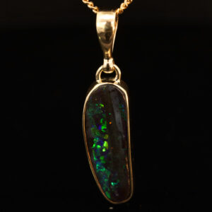 Yellow Gold Blue Green Yellow Orange Red Boulder Opal Pendant