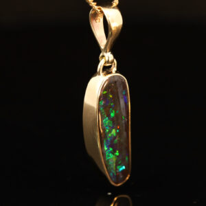 Yellow Gold Blue Green Yellow Orange Red Boulder Opal Pendant