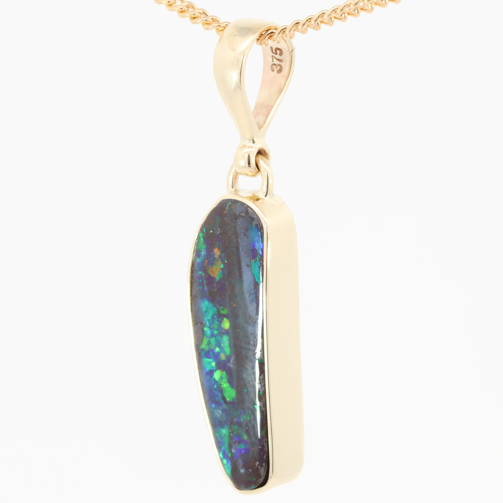 Yellow Gold Blue Green Yellow Orange Red Boulder Opal Pendant