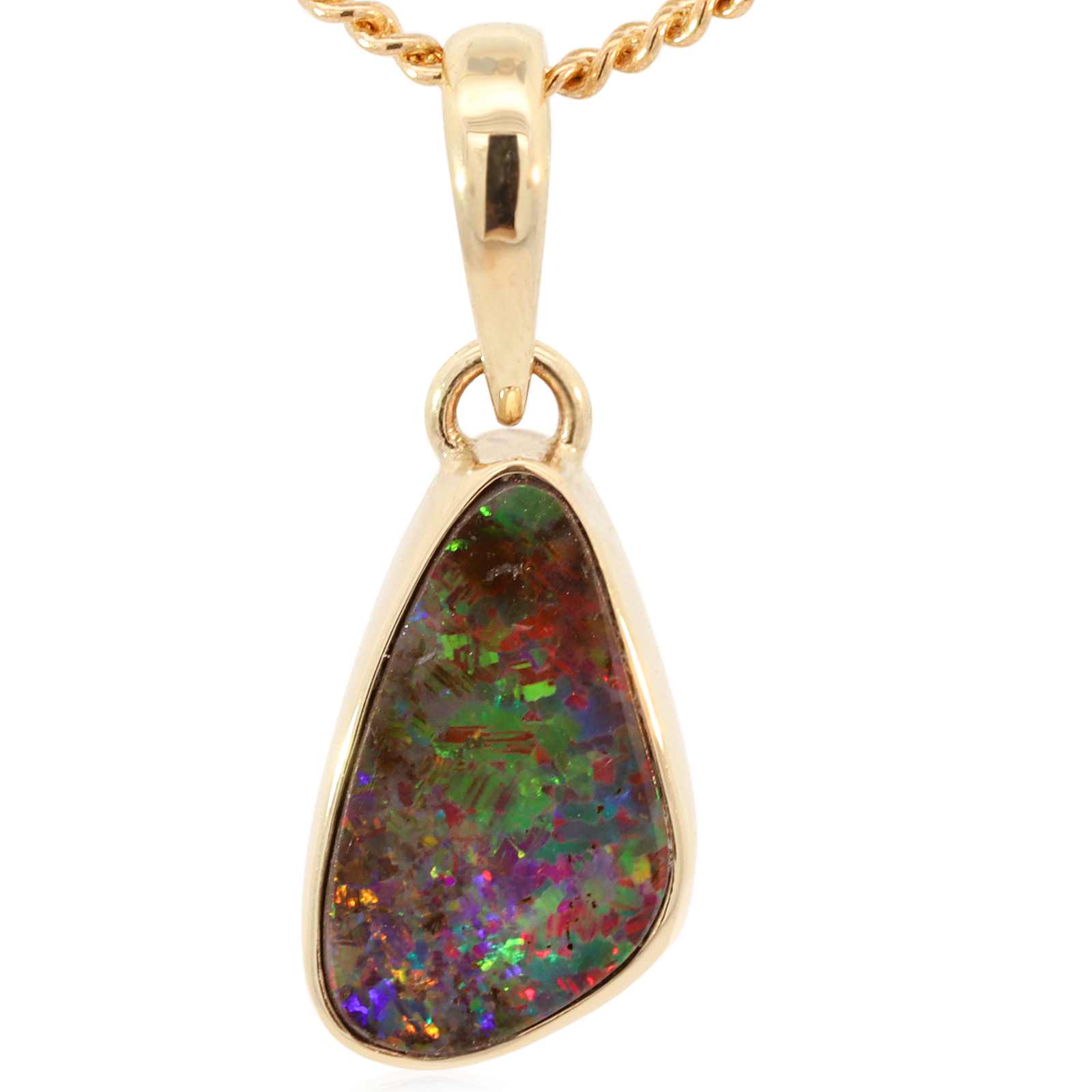 Yellow Gold Blue Green Yellow Orange Red Boulder Opal Pendant