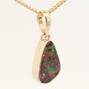 Yellow Gold Blue Green Yellow Orange Red Boulder Opal Pendant