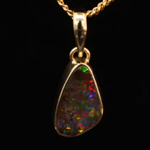 Yellow Gold Blue Green Yellow Orange Red Boulder Opal Pendant