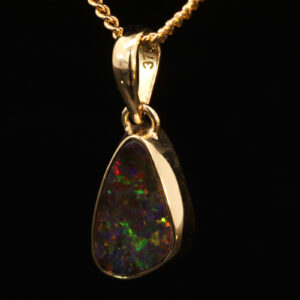 Yellow Gold Blue Green Yellow Orange Red Boulder Opal Pendant