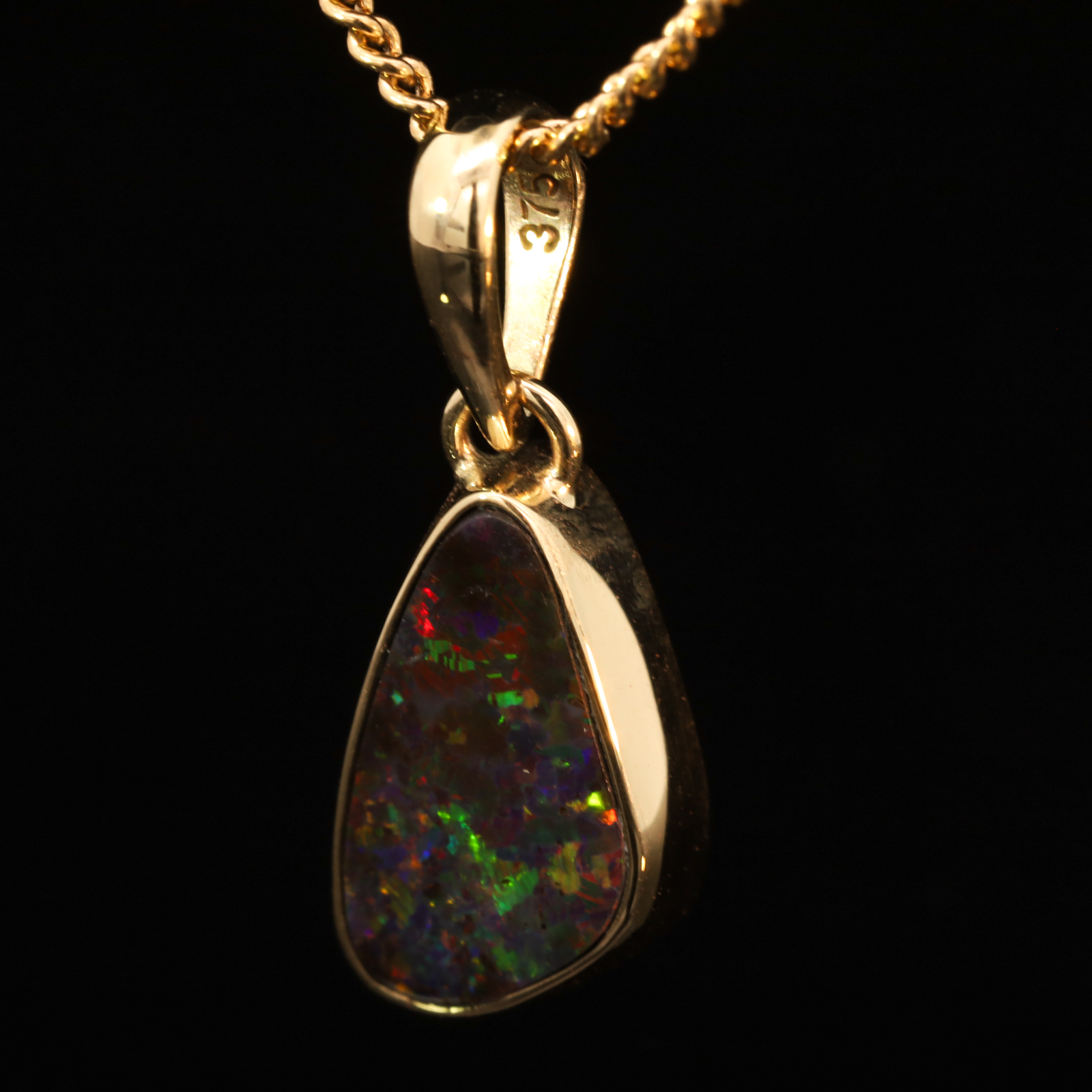 Yellow Gold Blue Green Yellow Orange Red Boulder Opal Pendant