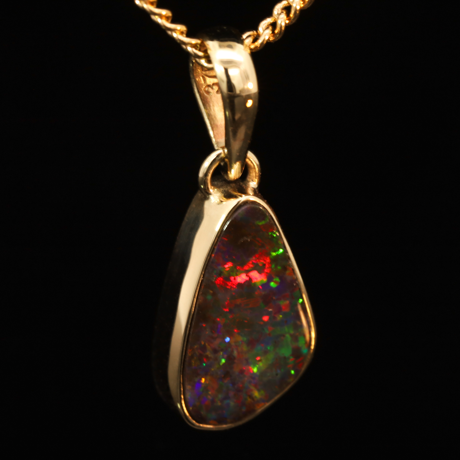 Yellow Gold Blue Green Yellow Orange Red Boulder Opal Pendant