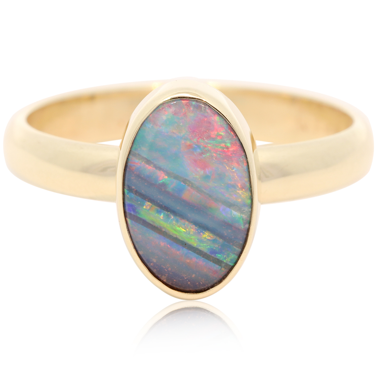 Yellow Gold Blue Green Yellow Orange Red Boulder Opal Ring