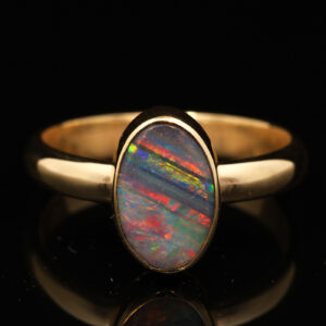 Yellow Gold Blue Green Yellow Orange Red Boulder Opal Ring