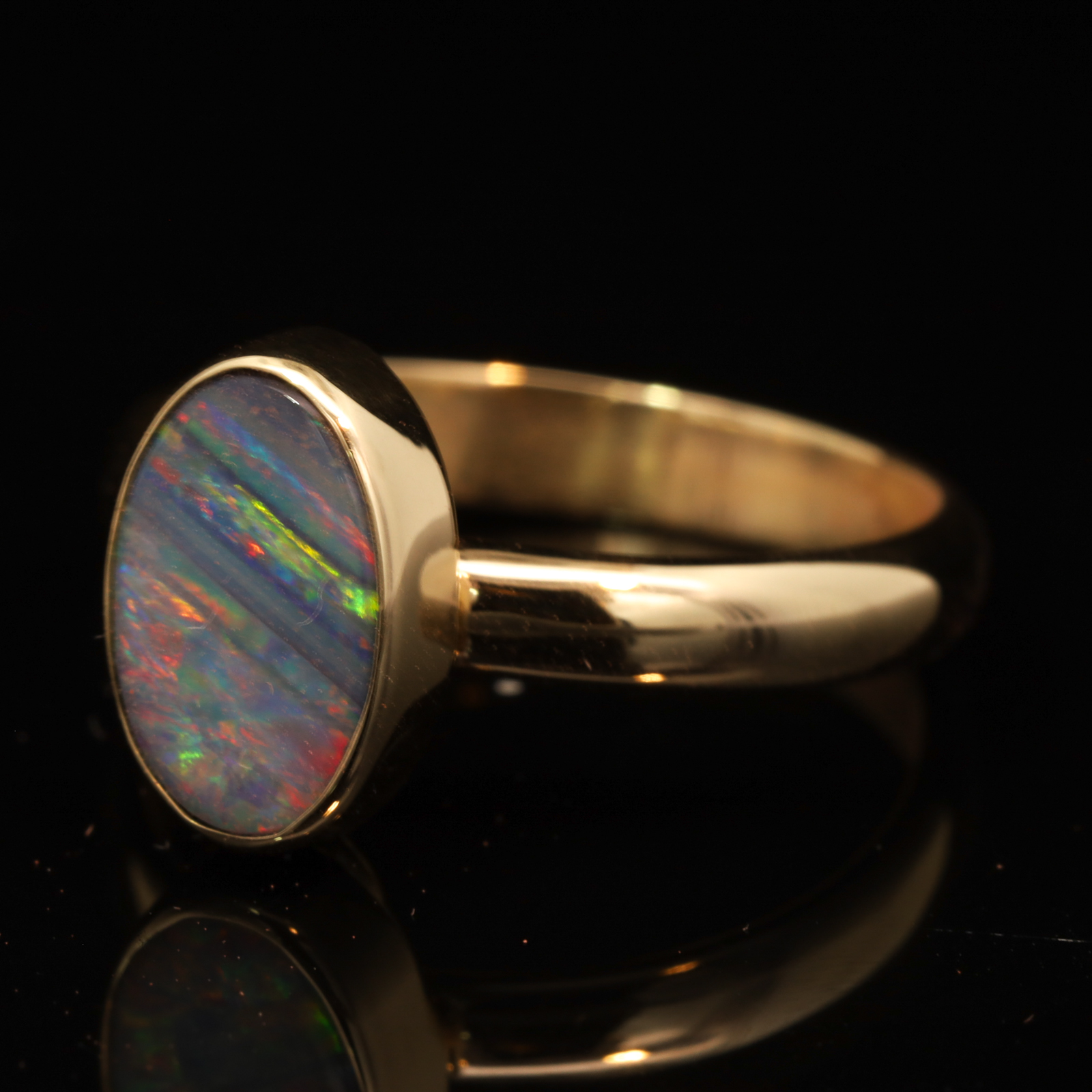 Yellow Gold Blue Green Yellow Orange Red Boulder Opal Ring