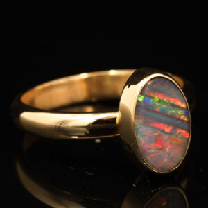 Yellow Gold Blue Green Yellow Orange Red Boulder Opal Ring
