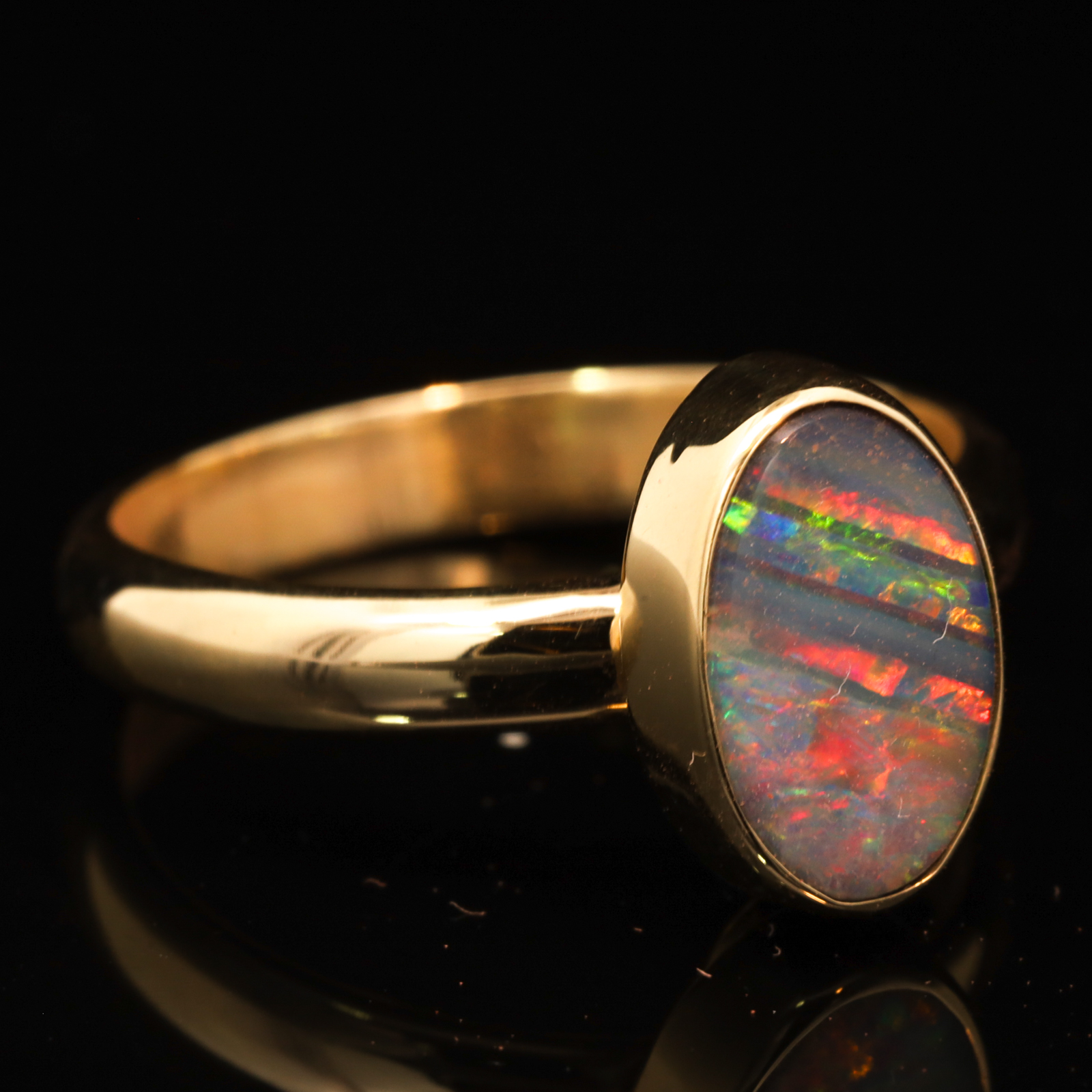 Yellow Gold Blue Green Yellow Orange Red Boulder Opal Ring