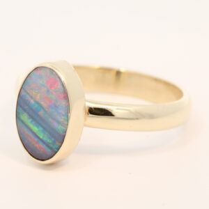Yellow Gold Blue Green Yellow Orange Red Boulder Opal Ring