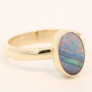Yellow Gold Blue Green Yellow Orange Red Boulder Opal Ring