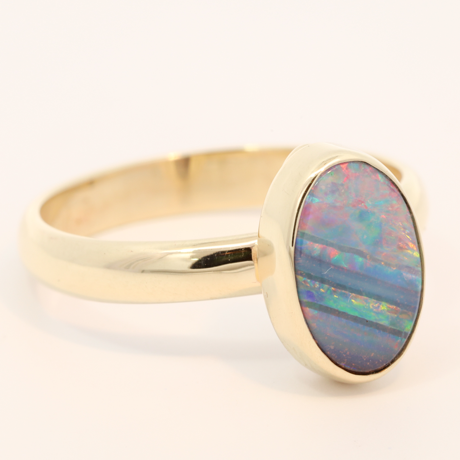 Yellow Gold Blue Green Yellow Orange Red Boulder Opal Ring